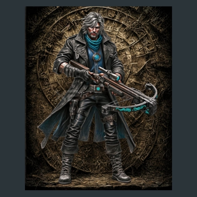 Veteran Witch Hunter with Crossbow Metal Wall Art and Desktop Mouse Pad by X2Metal