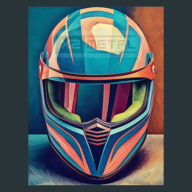 Vibrant Racing Helmet Metal Wall Art and Desktop Mouse Pad by X2Metal