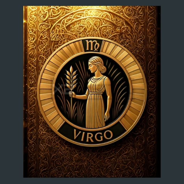 Virgo-Zodiac-Signs-Gold-Celtic Metal Wall Art and Desktop Mouse Pad by X2Metal