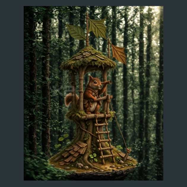 Watch-Tower-Squirel-Magical-Forest-metal-prints-posters-mouse-pads