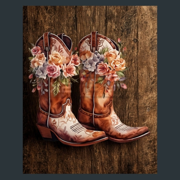 Watercolor Boots 14 Metal Wall Art and Desktop Mouse Pad by X2Metal