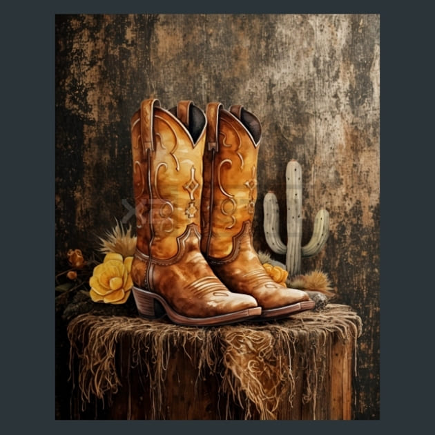 Watercolor Boots 20 Metal Wall Art and Desktop Mouse Pad by X2Metal