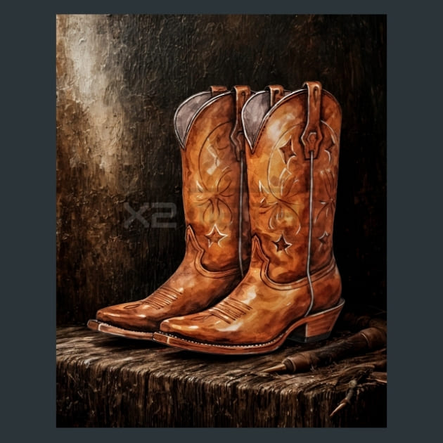Watercolor Boots 28 Metal Wall Art and Desktop Mouse Pad by X2Metal