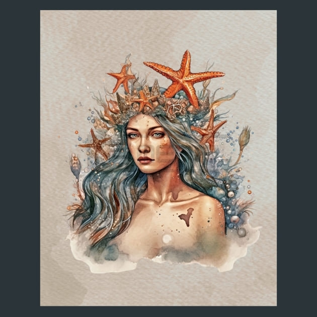 Watercolor Mermaid 7 Metal Wall Art and Desktop Mouse Pad by X2Metal