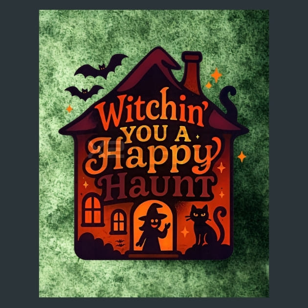 Witchin You a Happy Haunt Metal Wall Art and Desktop Mouse Pad by X2Metal