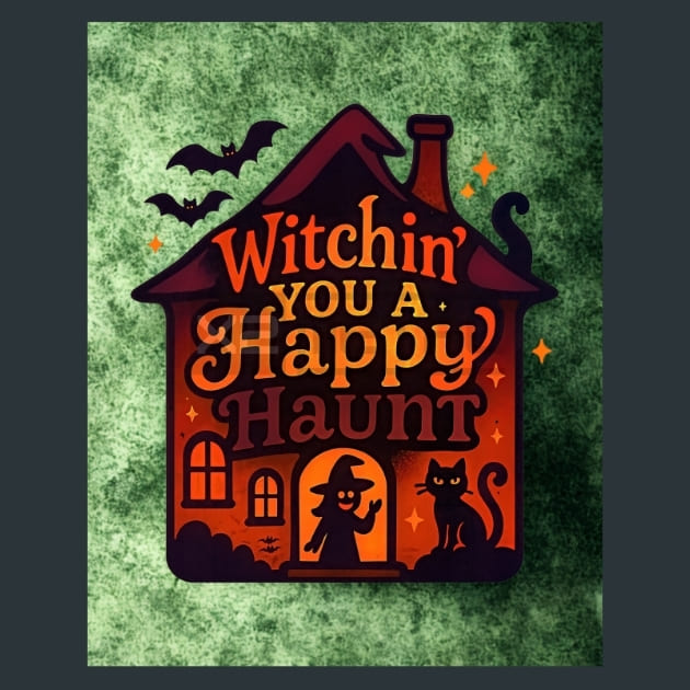 Witchin You a Happy Haunt Metal Wall Art and Desktop Mouse Pad by X2Metal