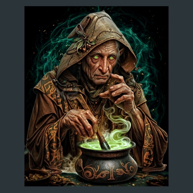 Wizard with Cauldron 1 Metal Wall Art and Desktop Mouse Pad by X2Metal