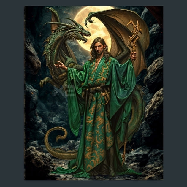 Wizard with Dragon 1 Metal Wall Art and Desktop Mouse Pad by X2Metal