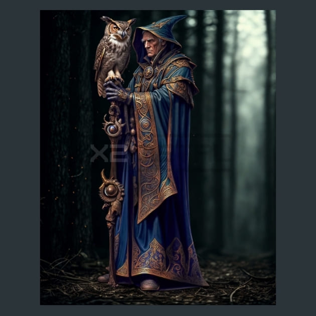 Wizard with Owl 2 Metal Wall Art and Desktop Mouse Pad by X2Metal