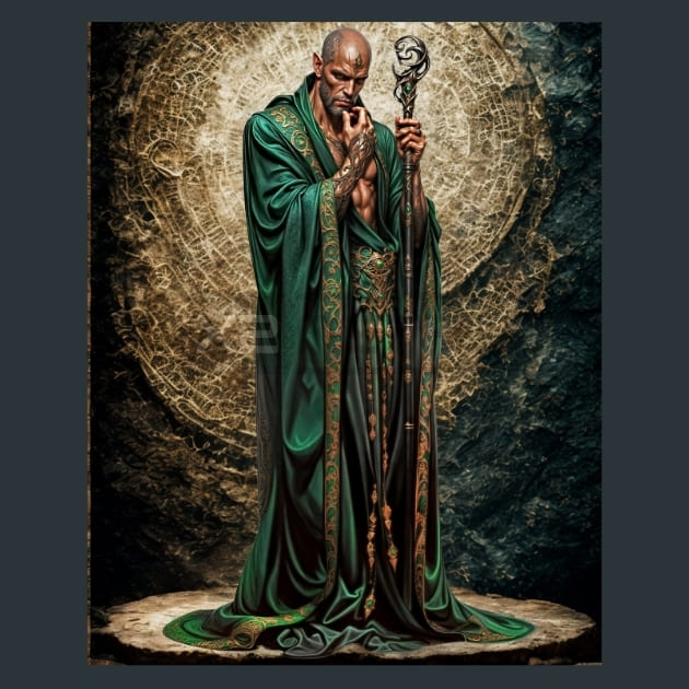 Wizard with Staff 1 Metal Wall Art and Desktop Mouse Pad by X2Metal