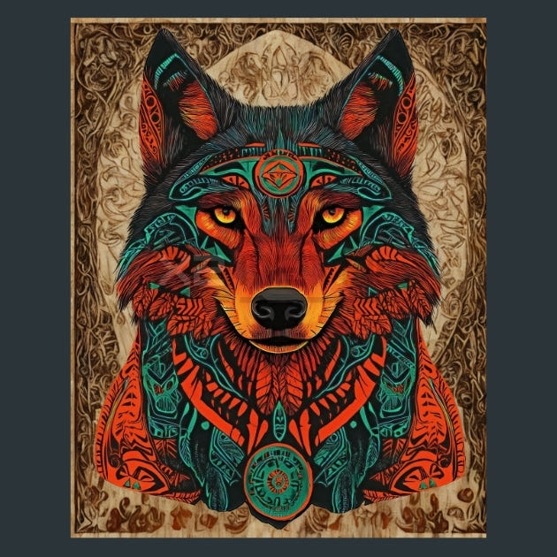 Wolf-Zodiac-Native-American Metal Wall Art and Desktop Mouse Pad by X2Metal
