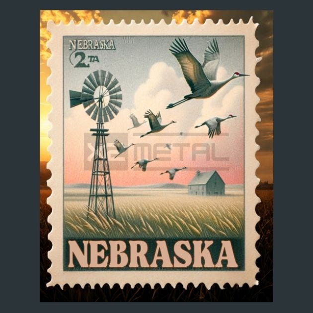 nebraska Stamp 2 Metal Wall Art and Desktop Mouse Pad by X2Metal